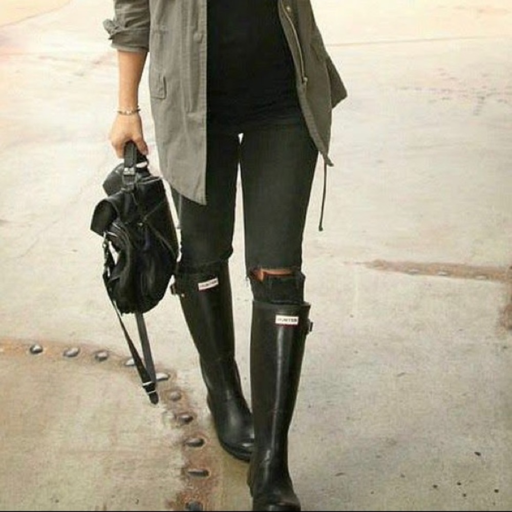 Black tall hunter rain boots